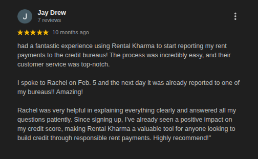 A 5-star review on Rental Kharma.